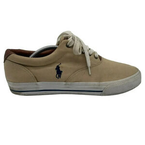 Polo Ralph Lauren Vaughn Sneaker Men 11 Solid Canvas‎ Leather Lace Up Khaki Tan